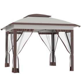 Outsunny 12' x 12' Pop Up Canopy Tent with Netting and Carry Bag, Instant Sun Shelter with 137 sq.ft Shade, Beige and Brown